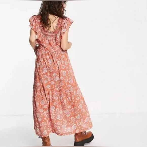 Free People Bonita Printed Midi Dress Orange Size Large - Picture 3 of 10